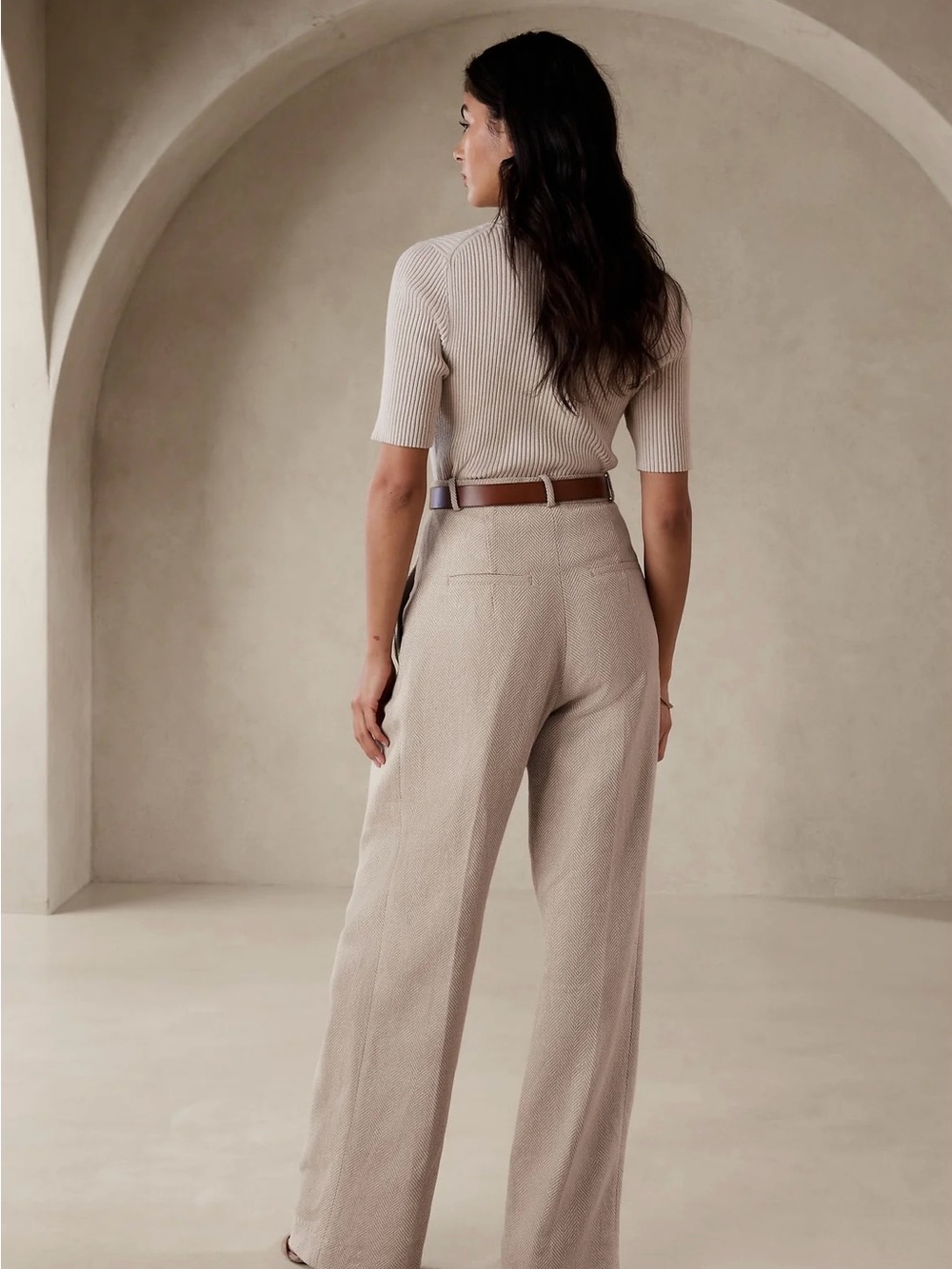 NWT Banana Republic Norfolk Wide-Leg High-Rise Linen-Cotton Pants, Size 10 - Picture 2 of 16